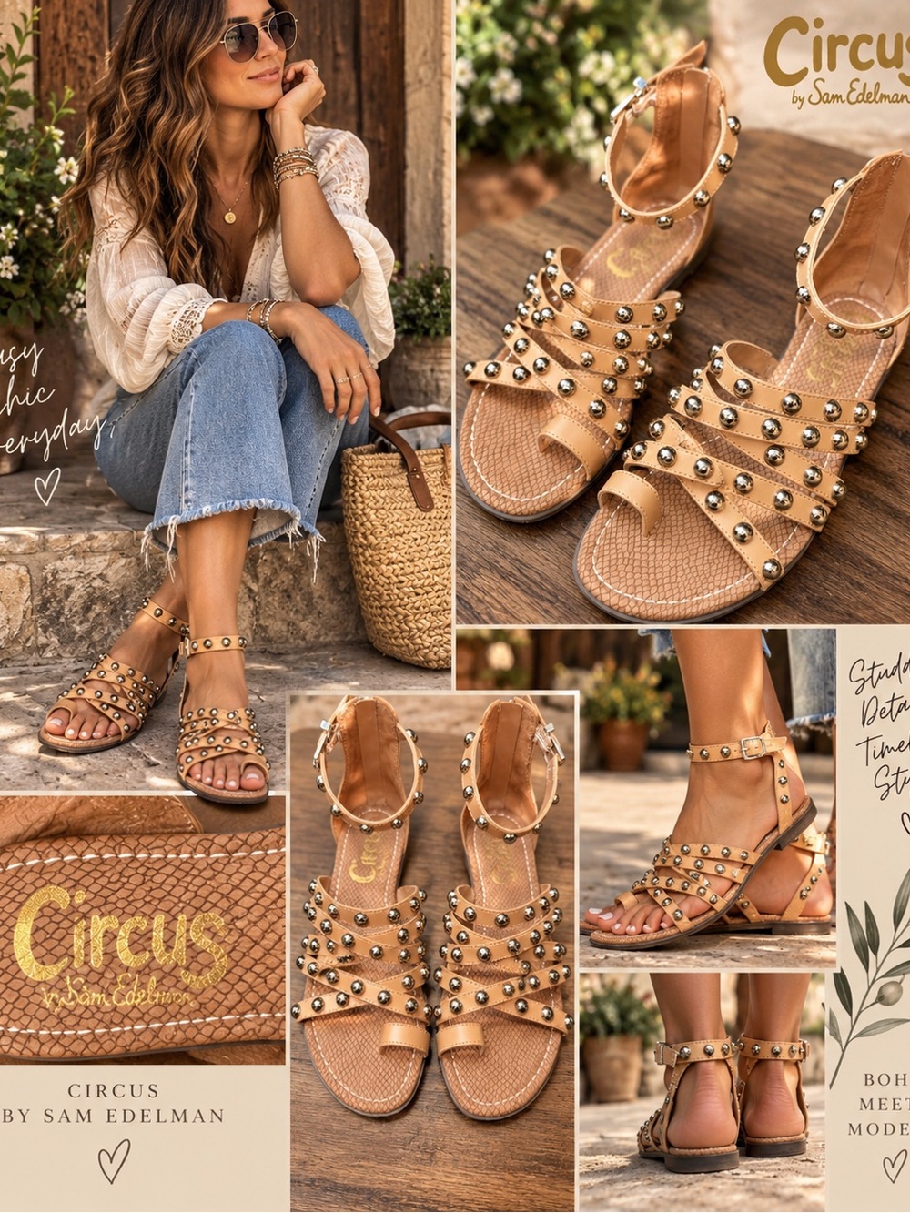 Sam Edelman 8 Circus Cognac Gold Studded Gladiator Sandal Brown Carla #1252CL